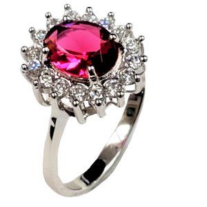 Pink Stone & Cubic Zirconia Sterling Silver Ring